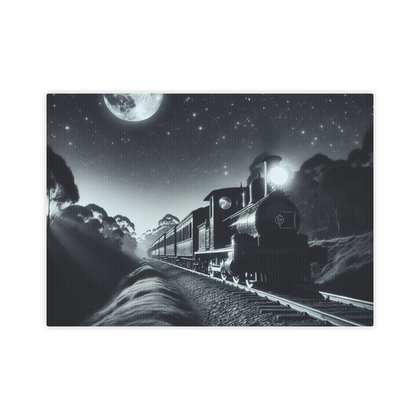 Canvas Photo Tile - Train in the Moonlight Wall Art