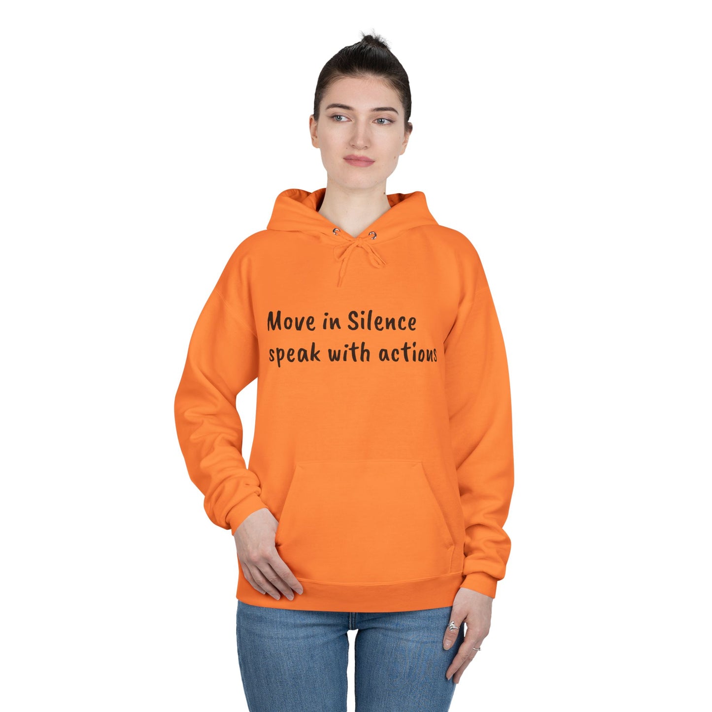 Eco-Friendly Hoodie Sweatshirt with 'Move in Silence, speak with actions' Design-Sunset Lake