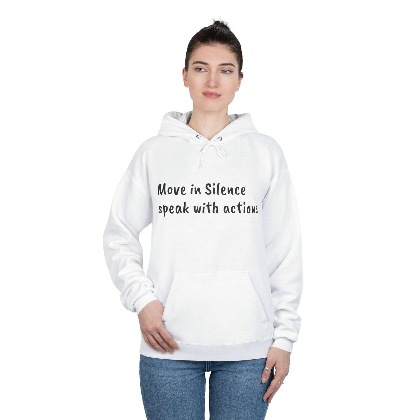 Eco-Friendly Hoodie Sweatshirt with 'Move in Silence, speak with actions' Design-Sunset Lake