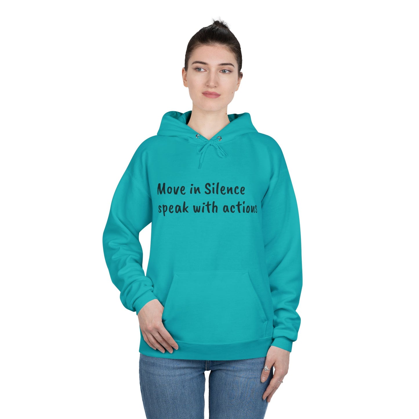 Eco-Friendly Hoodie Sweatshirt with 'Move in Silence, speak with actions' Design-Sunset Lake