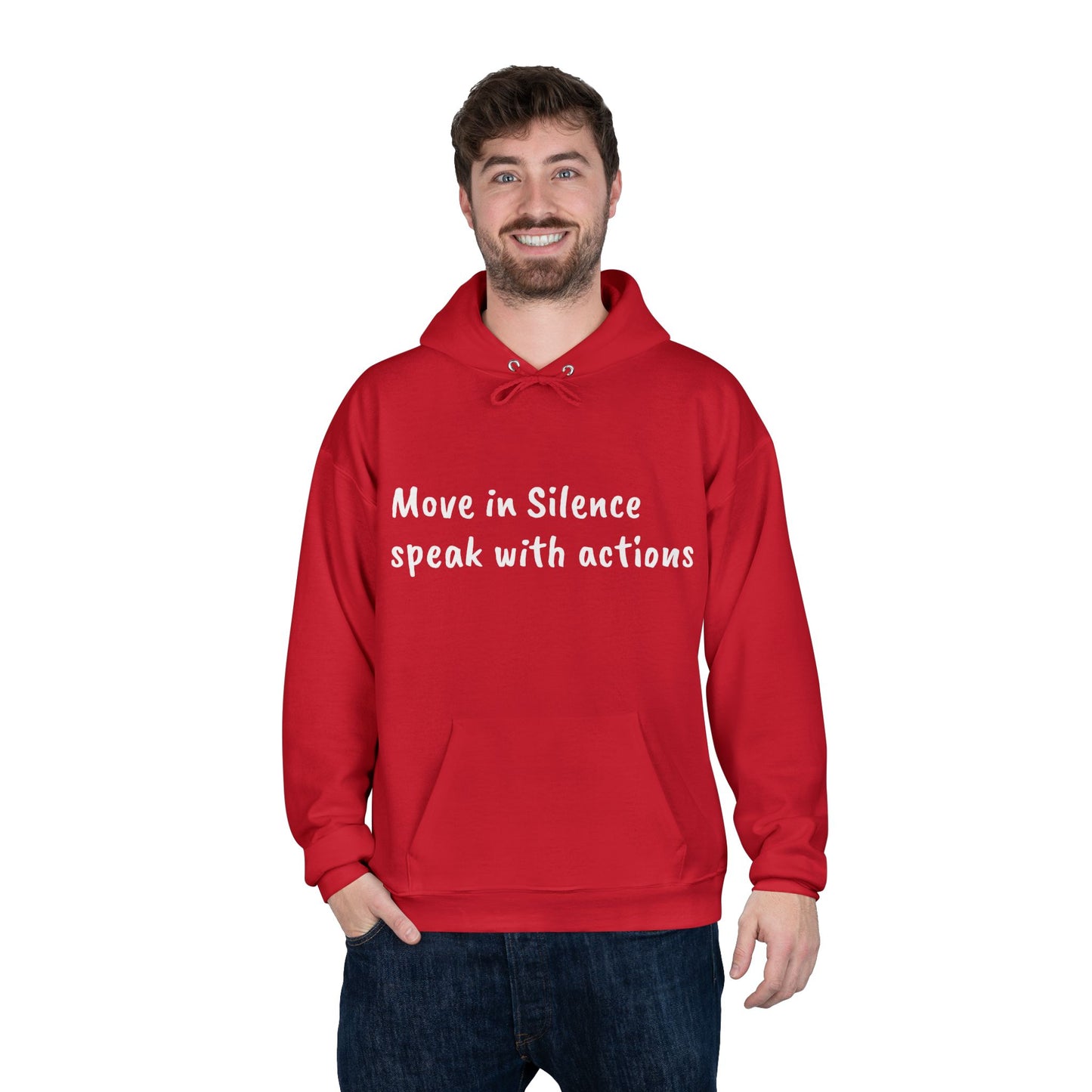 Eco-Friendly Hoodie Sweatshirt with 'Move in Silence, speak with actions' Design-Sunset Lake