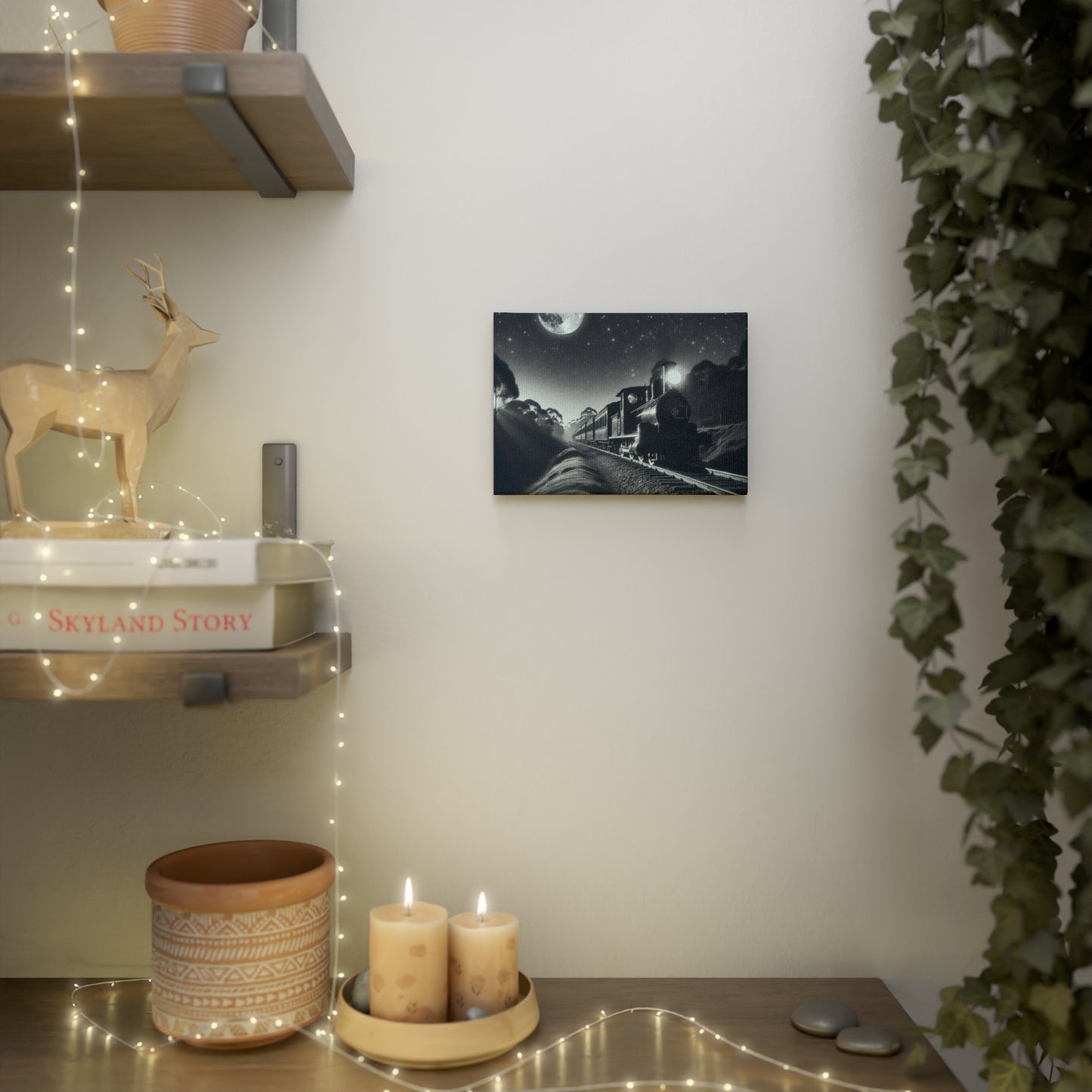 Canvas Photo Tile - Train in the Moonlight Wall Art