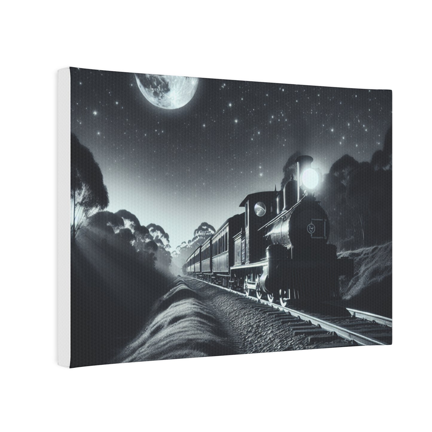 Canvas Photo Tile - Train in the Moonlight Wall Art