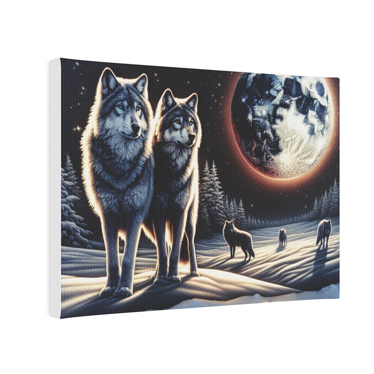 Canvas Photo Tile - Wolves at Moon