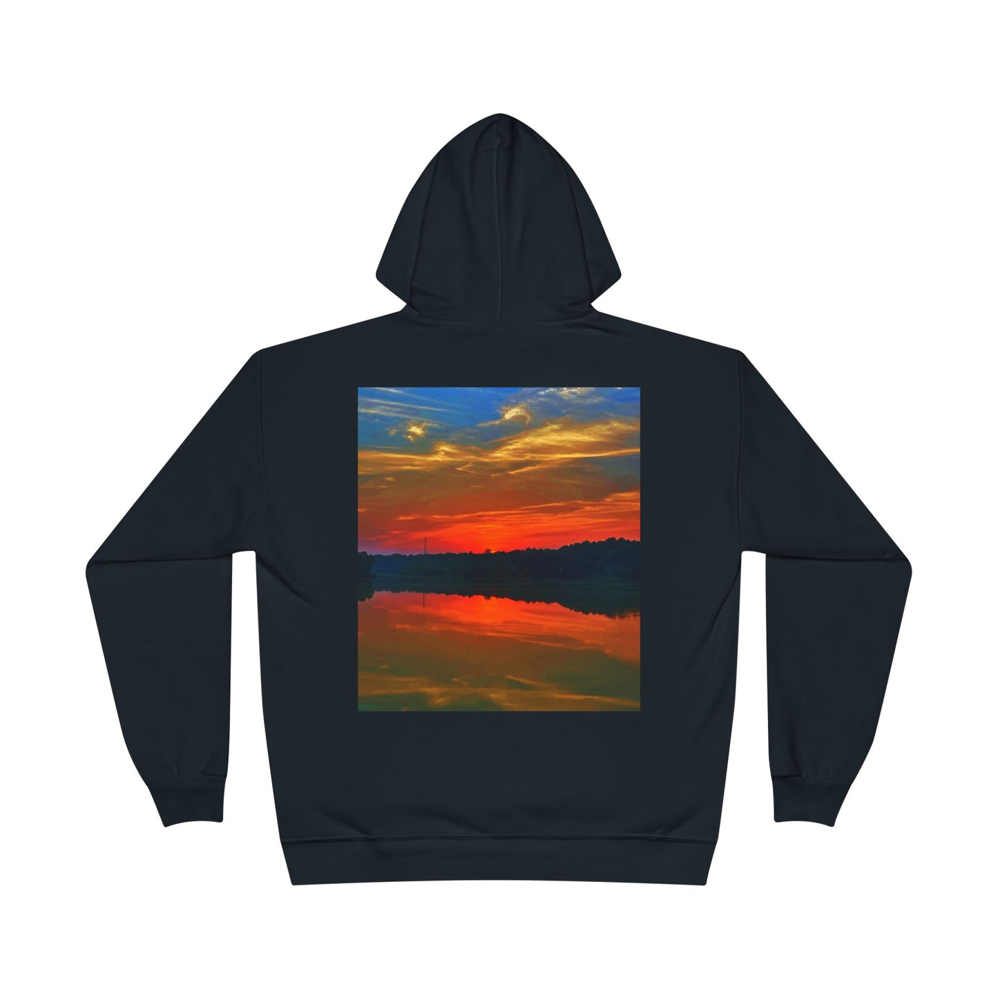 Eco-Friendly Hoodie Sweatshirt with 'Move in Silence, speak with actions' Design-Sunset Lake