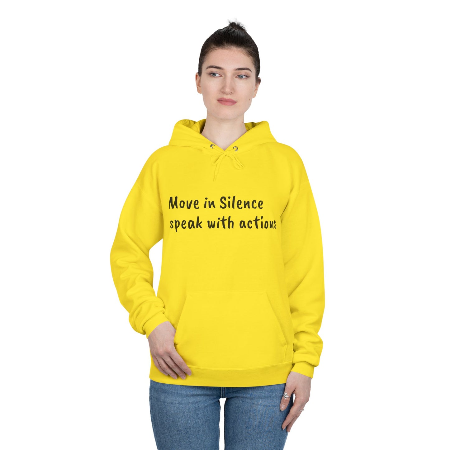 Eco-Friendly Hoodie Sweatshirt with 'Move in Silence, speak with actions' Design-Sunset Lake