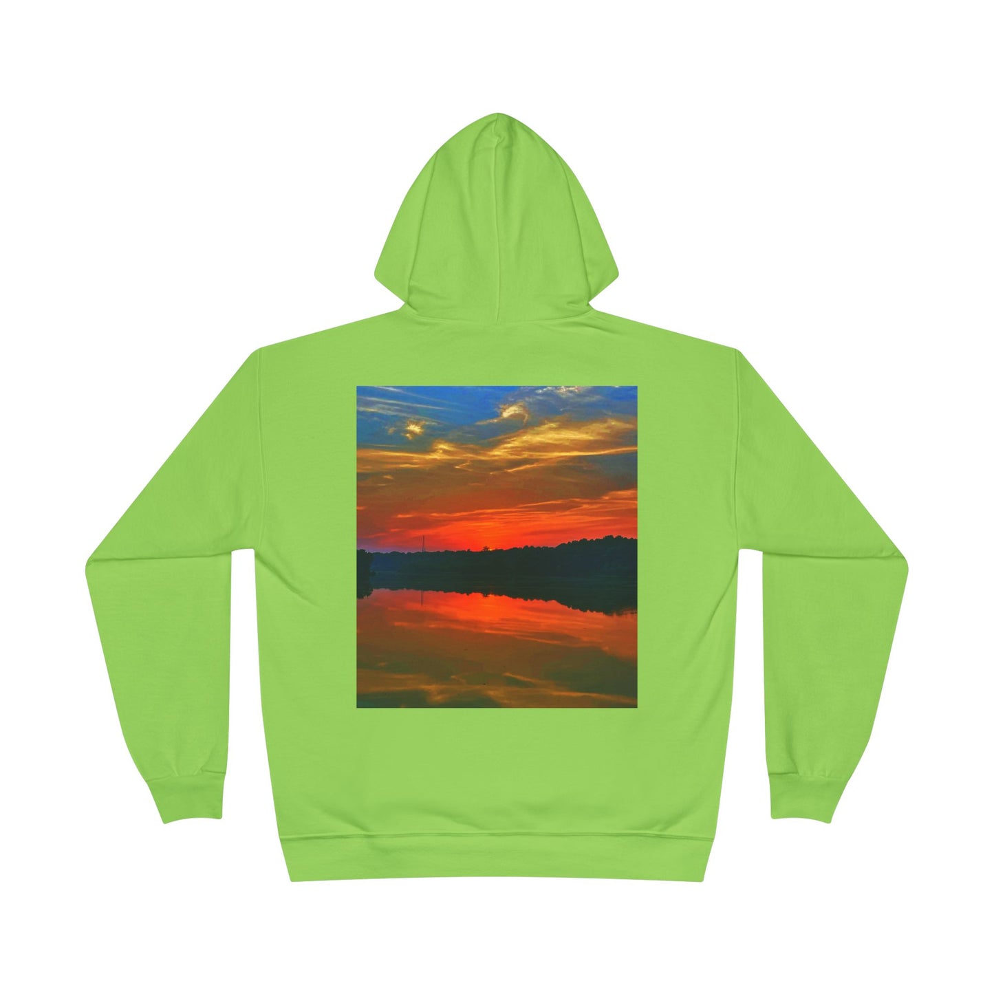 Eco-Friendly Hoodie Sweatshirt with 'Move in Silence, speak with actions' Design-Sunset Lake