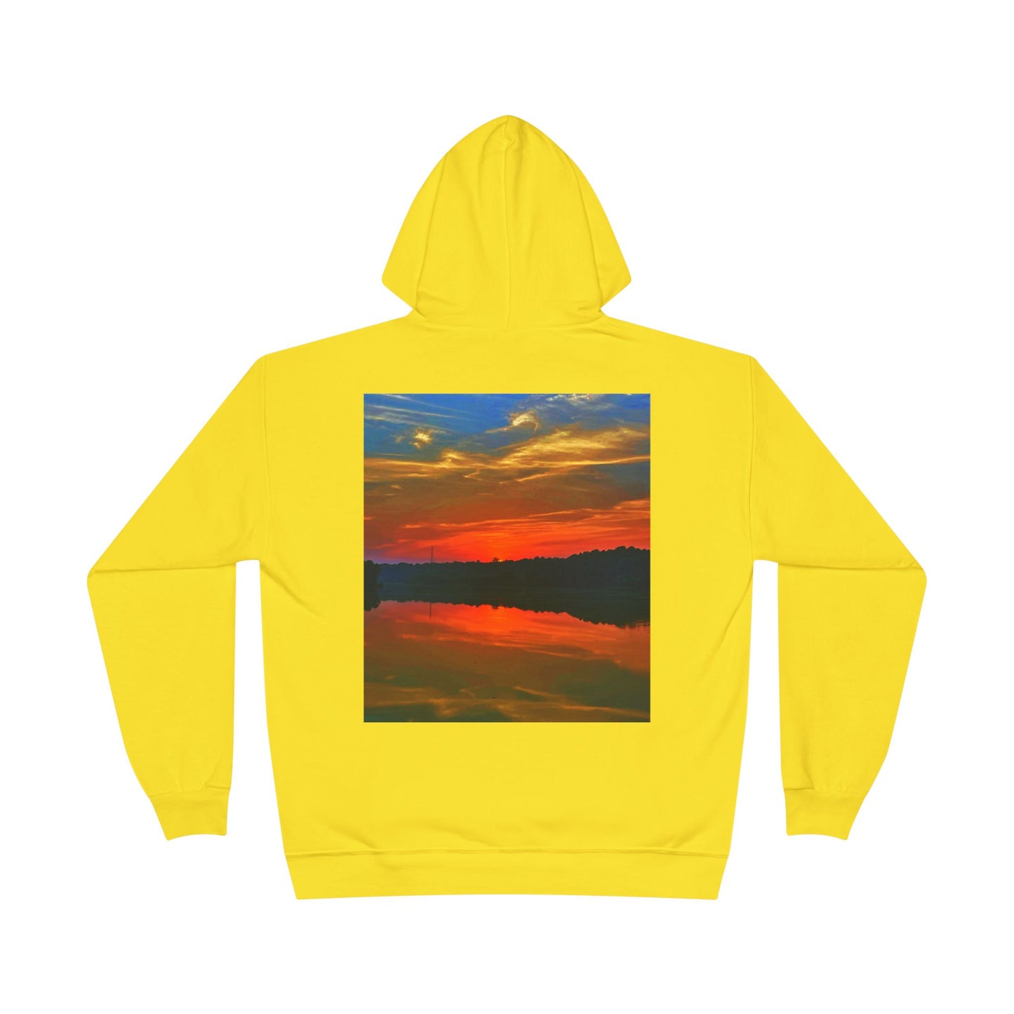 Eco-Friendly Hoodie Sweatshirt with 'Move in Silence, speak with actions' Design-Sunset Lake