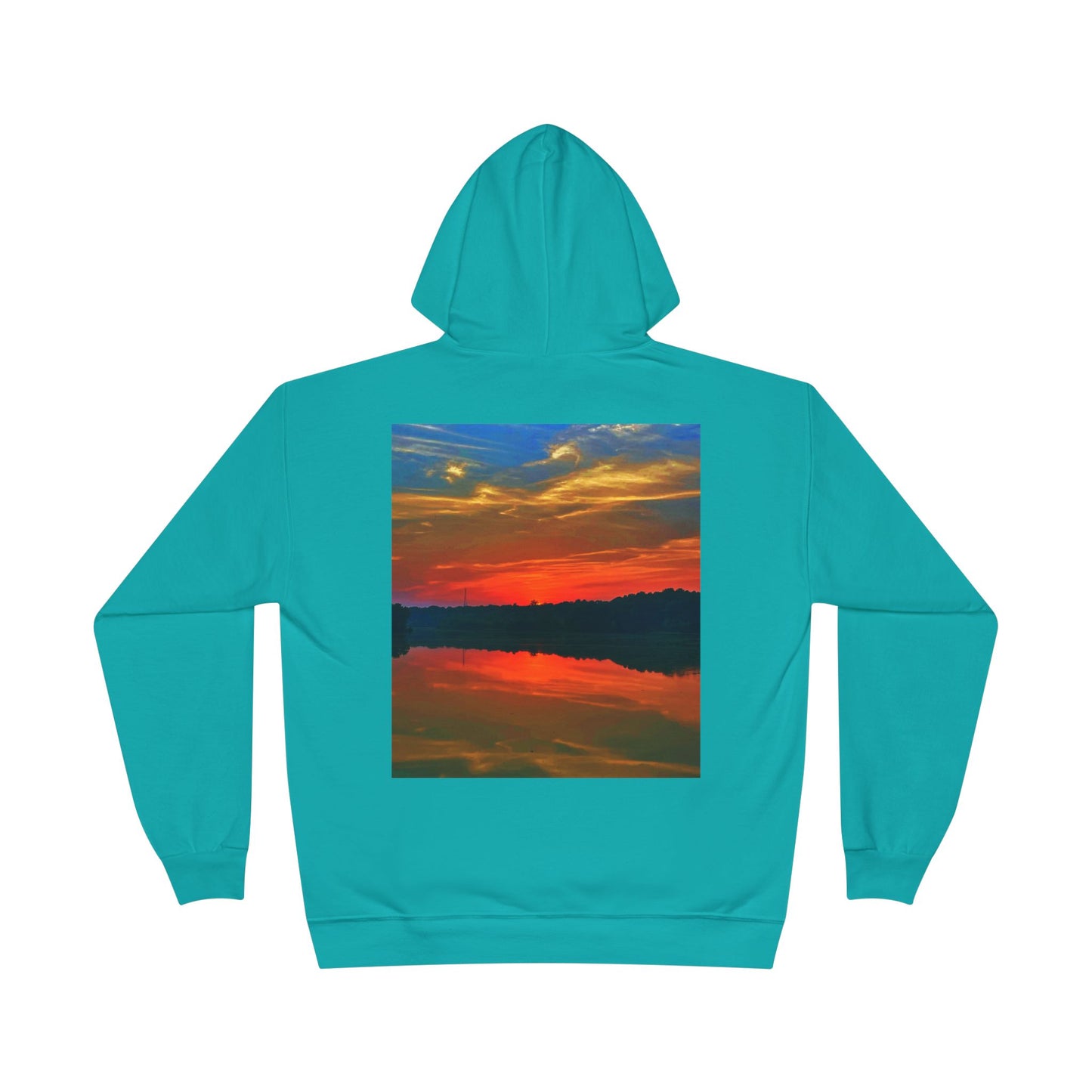 Eco-Friendly Hoodie Sweatshirt with 'Move in Silence, speak with actions' Design-Sunset Lake