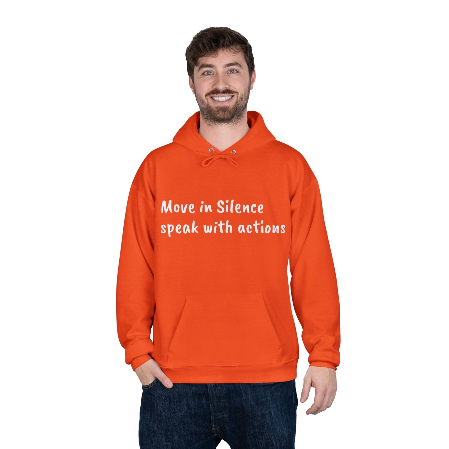 Eco-Friendly Hoodie Sweatshirt with 'Move in Silence, speak with actions' Design-Sunset Lake