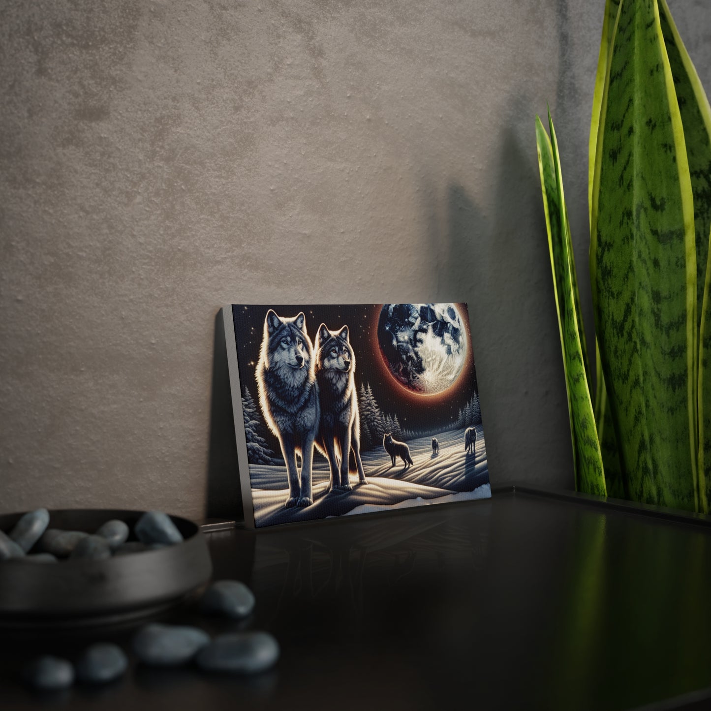 Canvas Photo Tile - Wolves at Moon