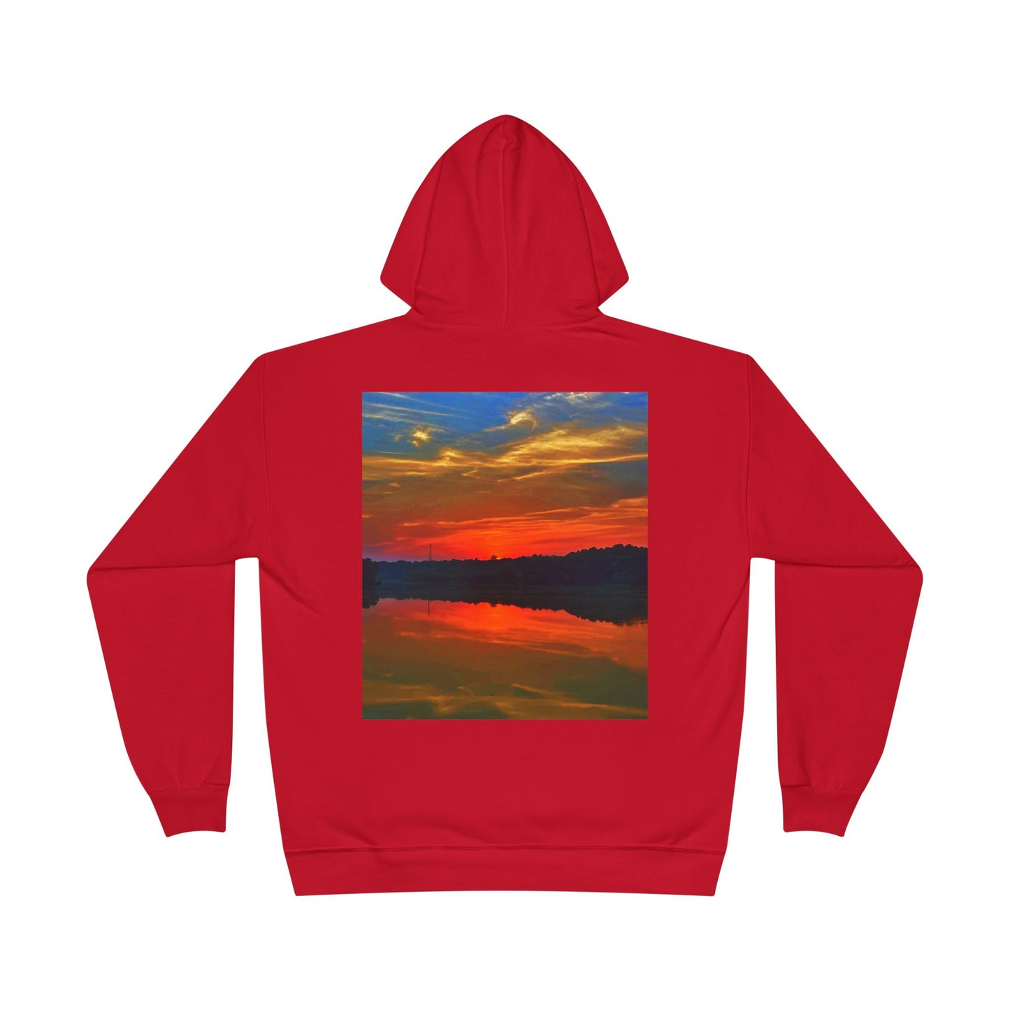 Eco-Friendly Hoodie Sweatshirt with 'Move in Silence, speak with actions' Design-Sunset Lake