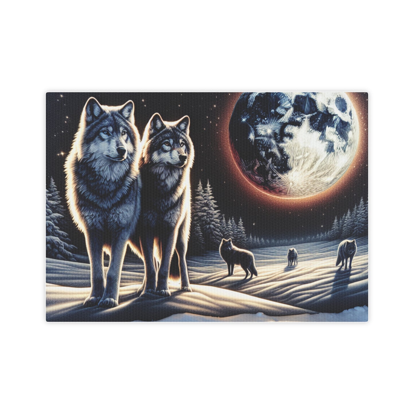 Canvas Photo Tile - Wolves at Moon